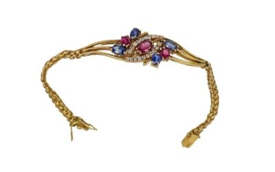 18K GOLD RUBY SAPPHIRE & DIAMOND BRACELET